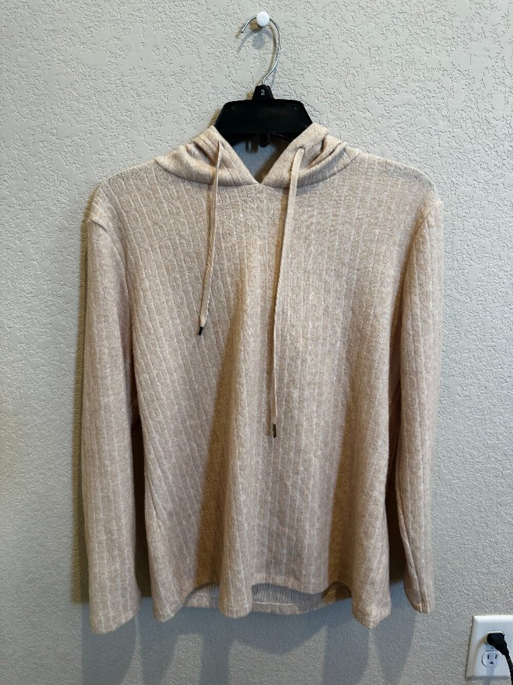 Como Sleep Beige Ribbed Hooded Lounge Top